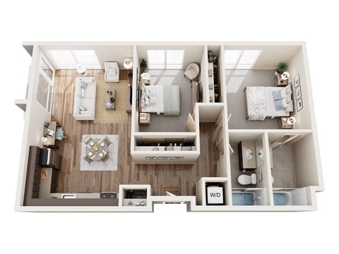 Floor plan for 2 beds, 2 baths, 922 sqft